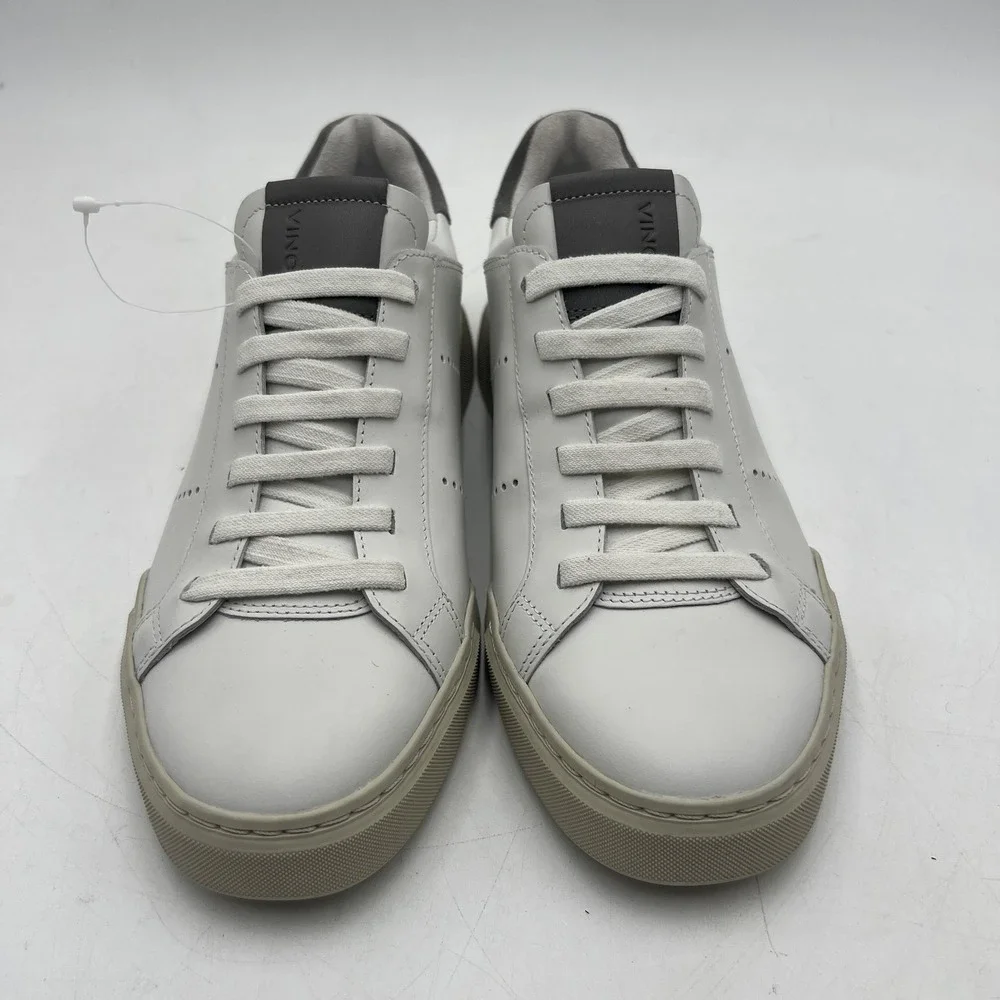 Vince Mercer Shoes Mens 7.5 White Gray Leather Low Top Casual Sneakers Classic - Picture 2 of 10
